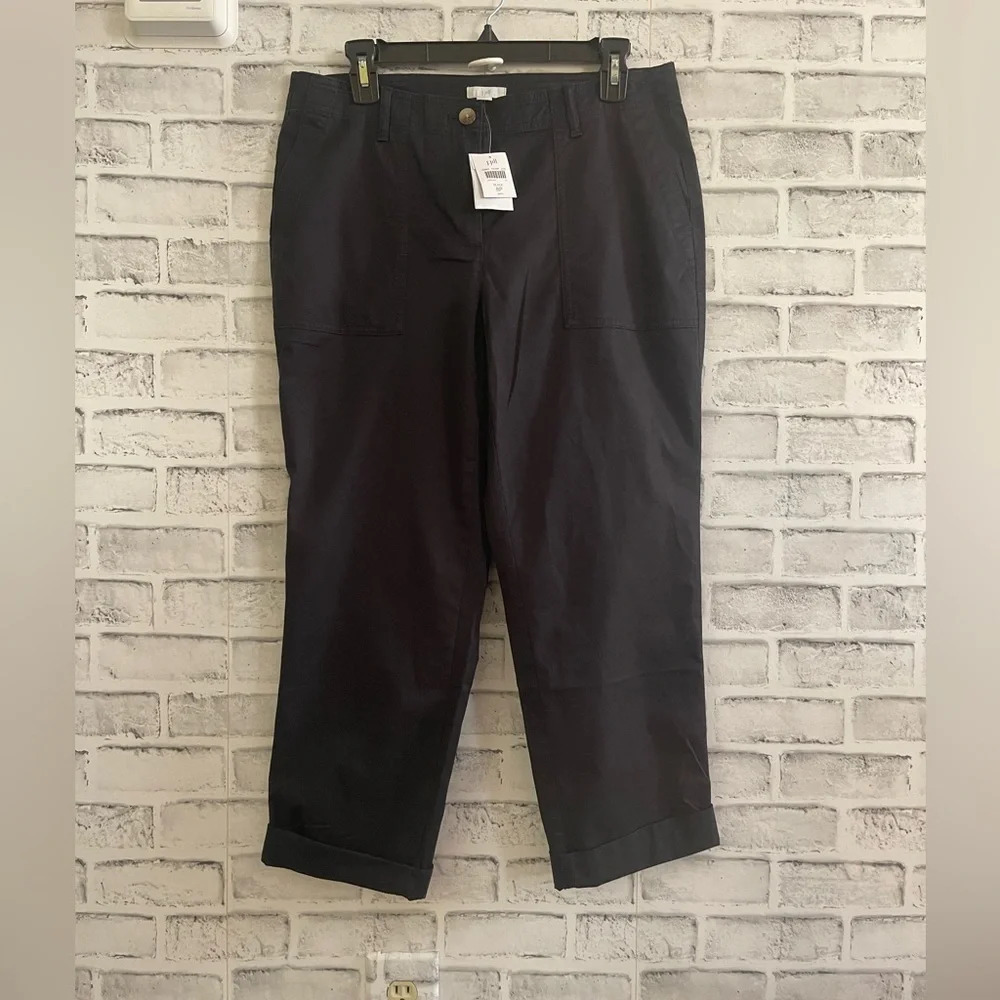 NWT! J.Jill black roll hem Pima cotton cropped pants, Petite Size 8